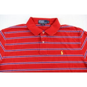 Ralph Lauren Polo Shirt Large Short Sleeve Logo Pony Red And Striped Men's